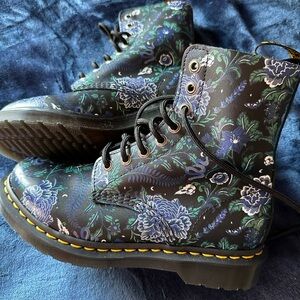 Doc Martens Floral Black and blue Boots NEW
